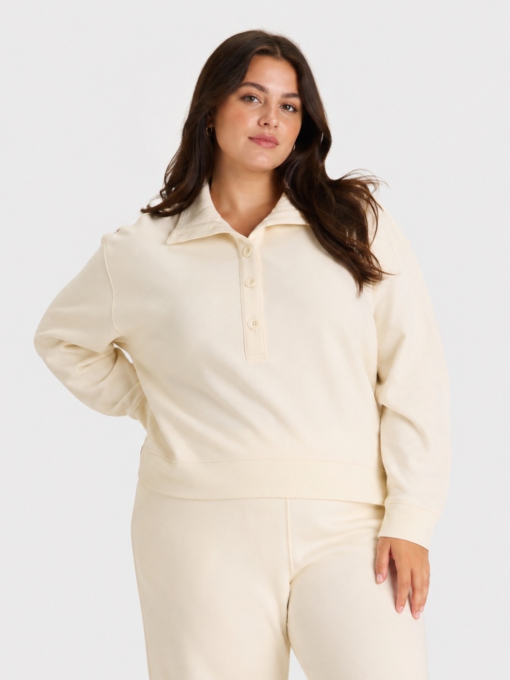 Universal Thread Women's Button-Front Pullover Sweatshirt Cream Size XXL